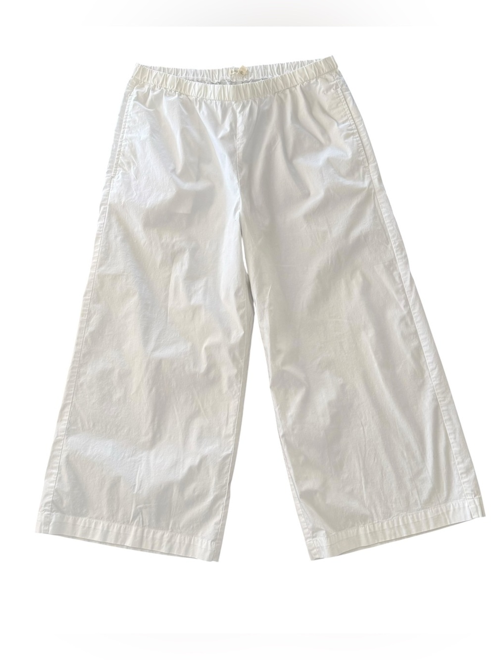 Eileen Fisher Women's White Wide-Leg Cotton Crop Pants Coastal Comfort Relaxed M